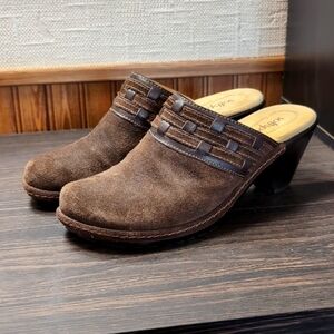 Softspots Cate Brown Suede Leather Backless Mule Clog Size 7
